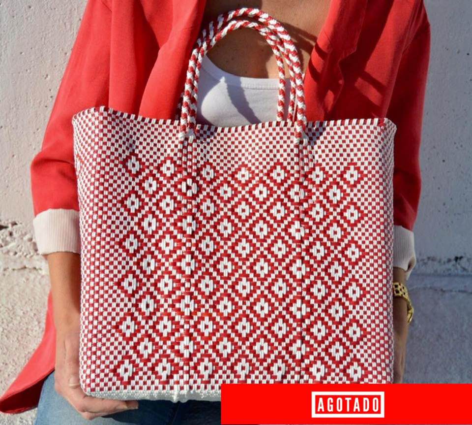 BOLSA MEDIANA 'ROMBOS' ROJO/BLANCO