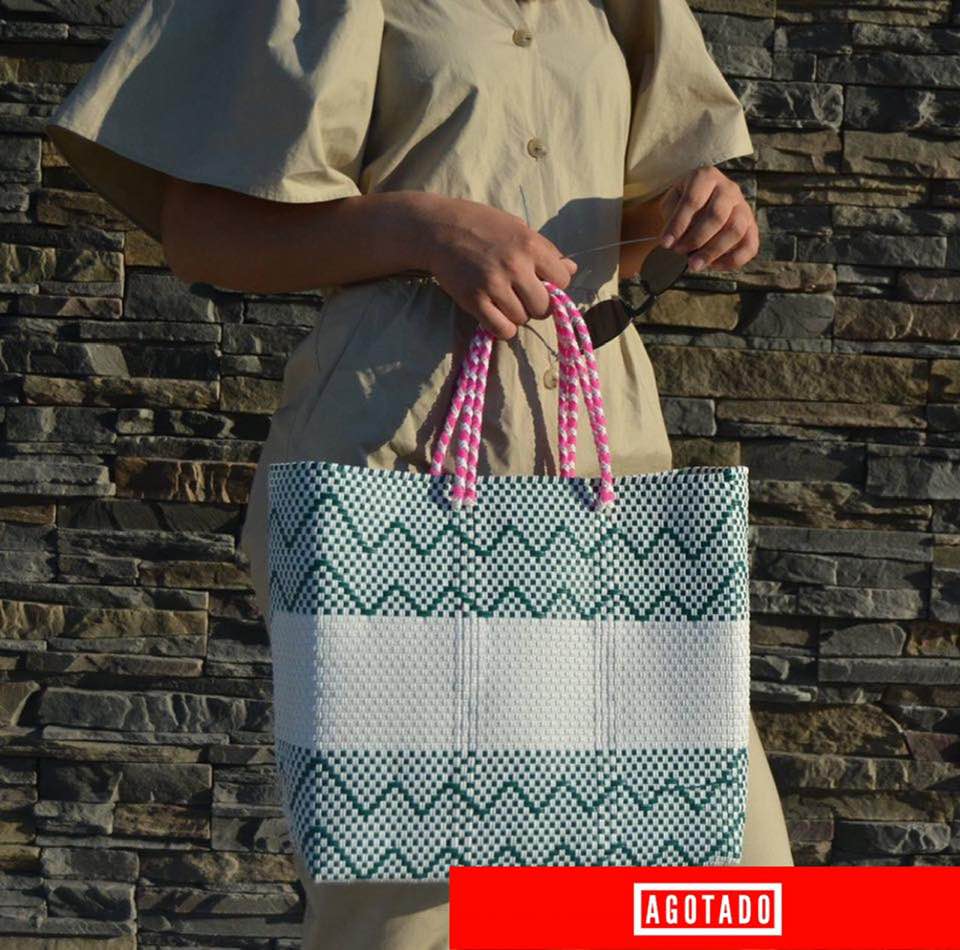 BOLSA MEDIANA 'ZIG-ZAG' VERDE & BLANCO