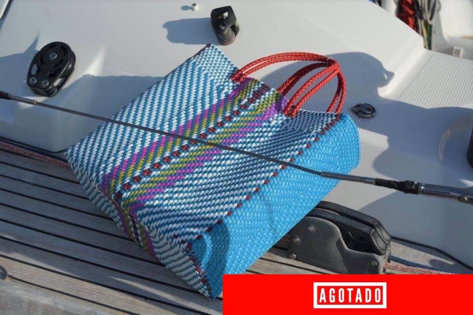 BOLSA MEDIANA 'ESPIGA' BLANCO/AZUL TURQUESA & ASAS ROJO